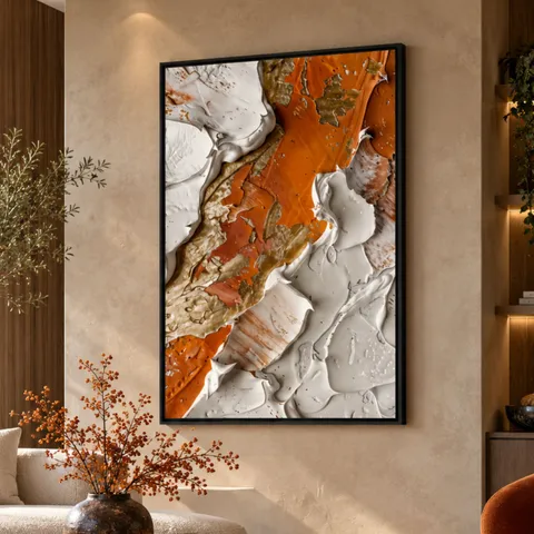 Quadro Abstrato Contrastes Terrosos Ouro com Laranja