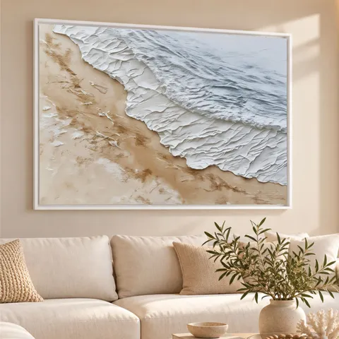 Quadro Abstrato Serenidade Costeira Areia e Mar