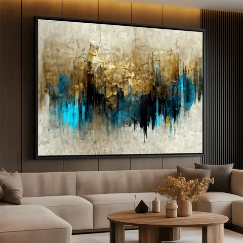 Quadro Artístico Abstrato Aura de Ouro com Azul