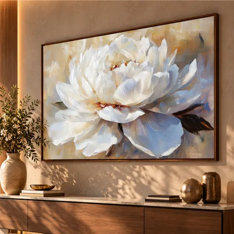 Quadro Floral Peônia Branca Essência da Pureza