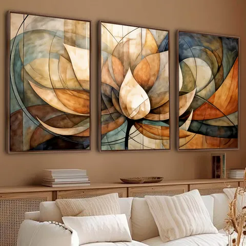 Quadro Abstrato em Harmonia Florescer da Alma Tríptico - Arte Exclusiva