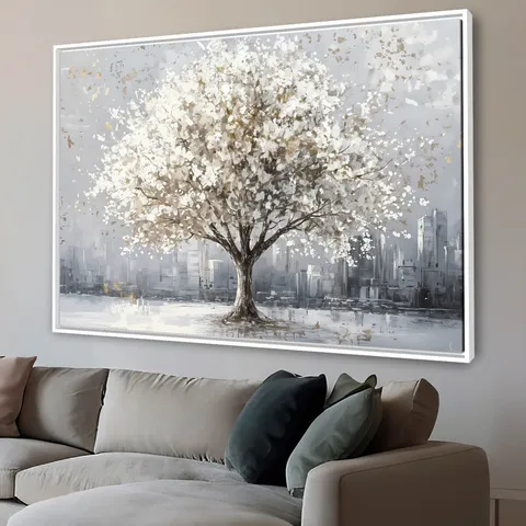 Quadro Árvore da Serenidade Abstrata Elegância em Tons Neutros - Arte Exclusiva