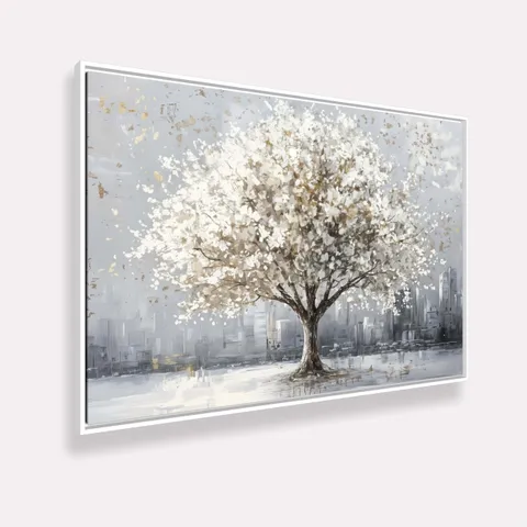 Quadro Árvore da Serenidade Abstrata Elegância em Tons Neutros - Arte Exclusiva