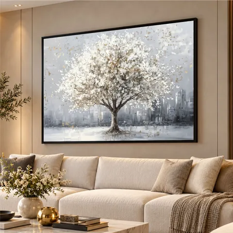 Quadro Árvore da Serenidade Abstrata Elegância em Tons Neutros