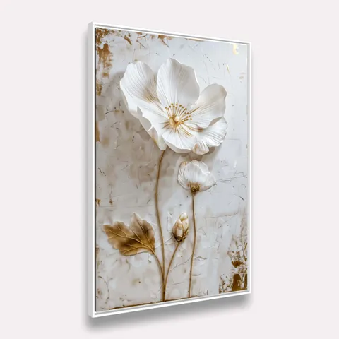 Quadro Flor Orquídea Branca o Poema em Pétalas Detalhes Dourados