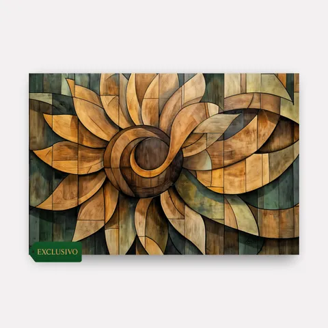Quadro Abstrato Mandala de Girassol Ancestral Wood effect - Arte Exclusiva