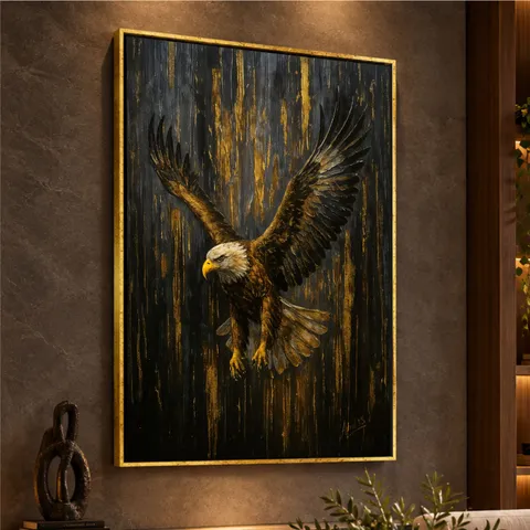 Quadro Águia em Ascensão Reinado Dourado Força e Liberdade
