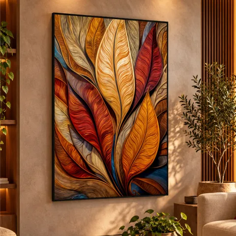 Quadro Elegância Abstrata Essência das Folhas em Chamas