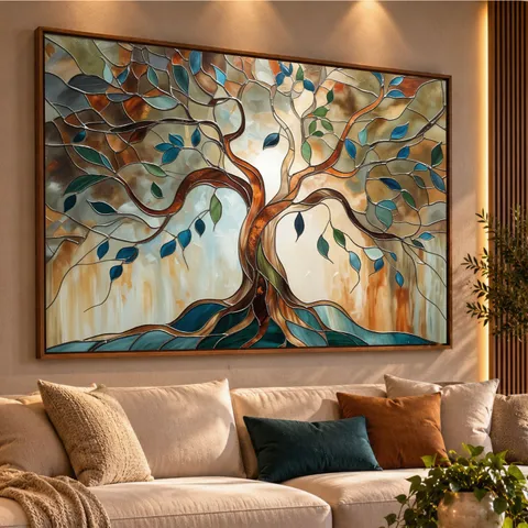 Quadro Árvore Da Vida Abstrata Tons Terrosos