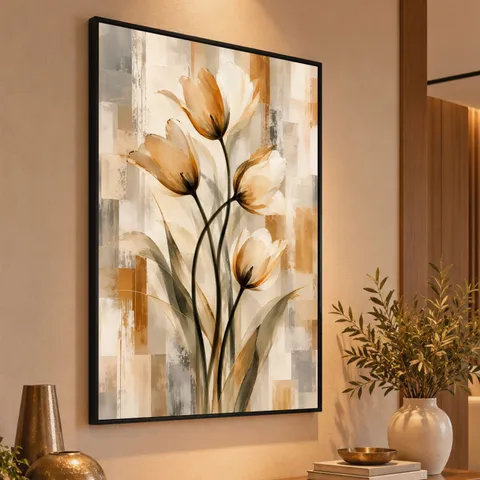 Quadro Tulipas Essência Floral em Tons Naturais