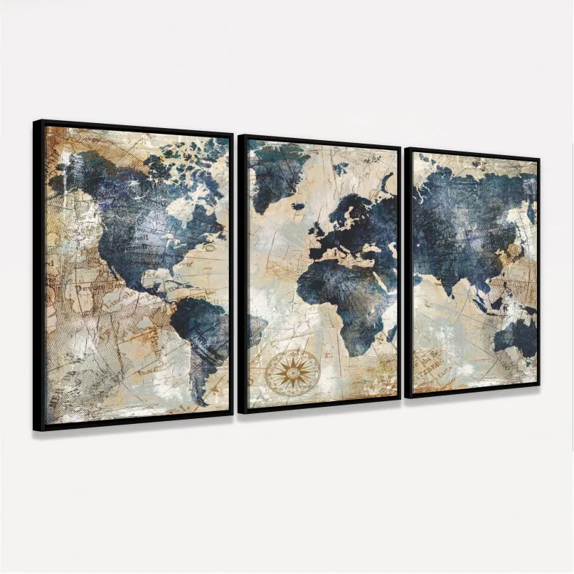 Quadro Mapa Mundi Vintage Envelhecido