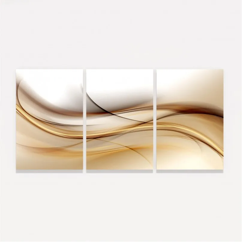 Quadro Abstrato Ondas de Ouro Marrom Tríptico