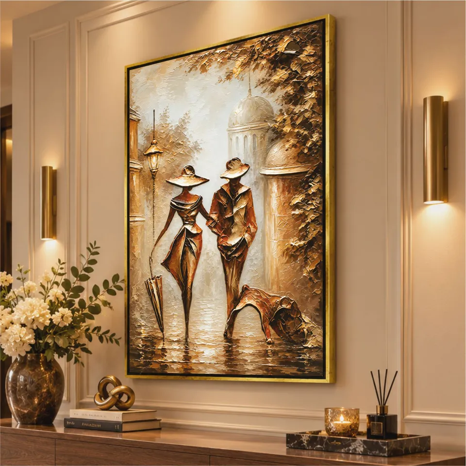 Quadro Abstrato Casal Elegância Vintage