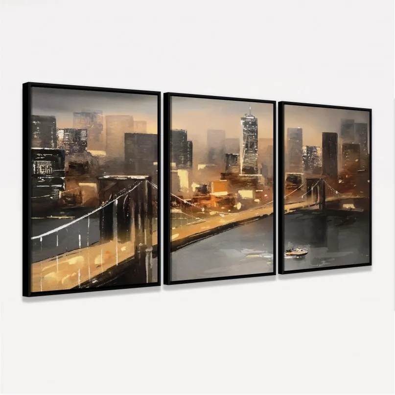 Quadro Abstrato Vista de Nova York Cidade Americana Moderna
