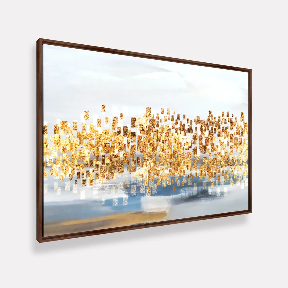 Quadro Abstrato Contemporâneo Detalhes Dourados