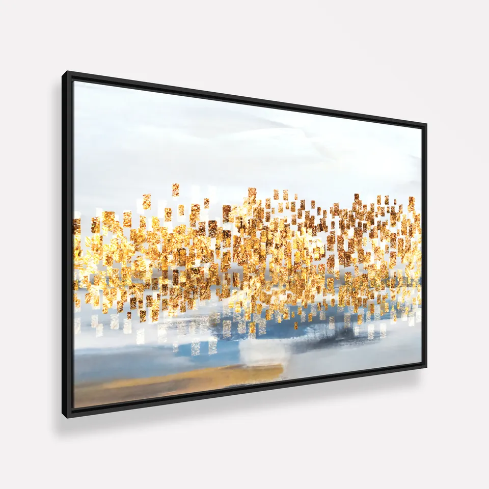 Quadro Abstrato Contemporâneo Detalhes Dourados