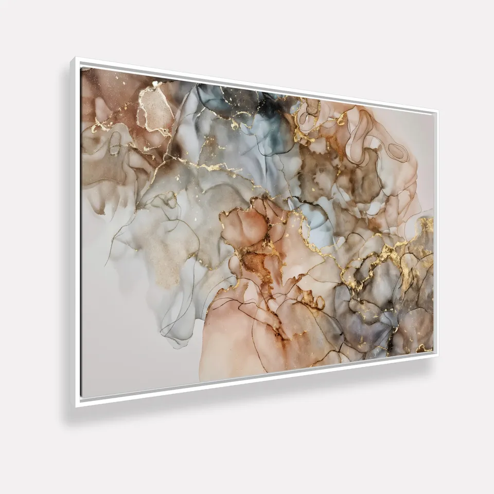 Quadro Abstrato Moderno Luxo Alcohol - Detalhes Dourados