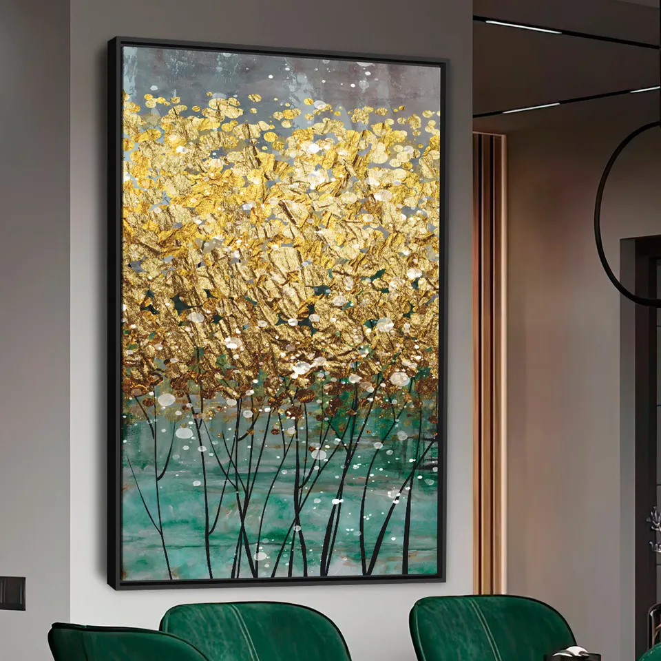 Quadro Abstrato Essência das Flores Douradas