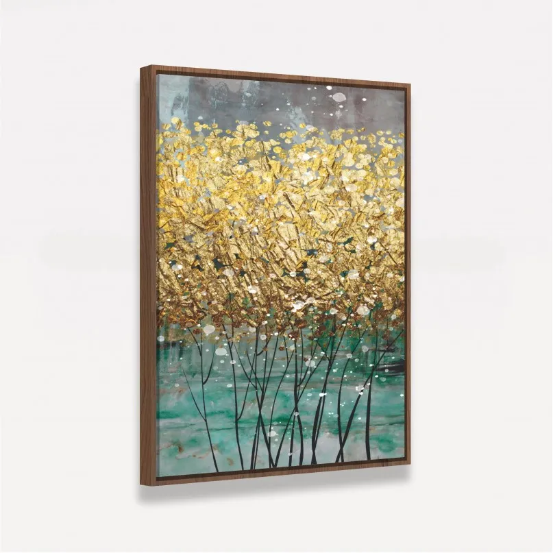 Quadro Abstrato Essência das Flores Douradas