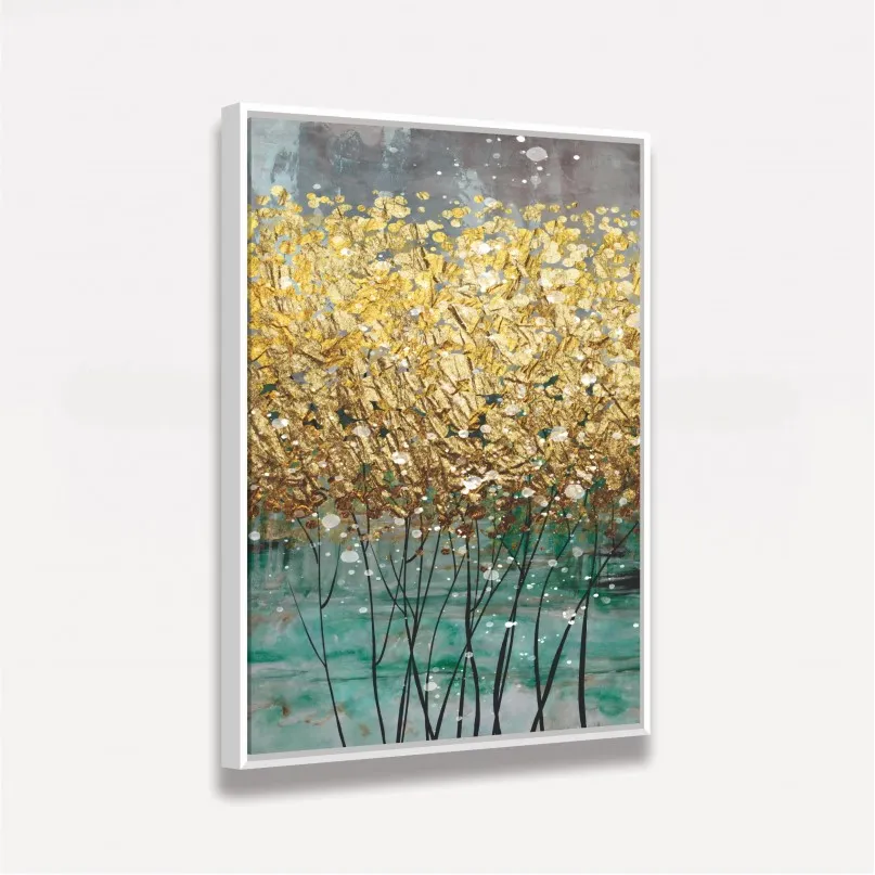 Quadro Abstrato Essência das Flores Douradas