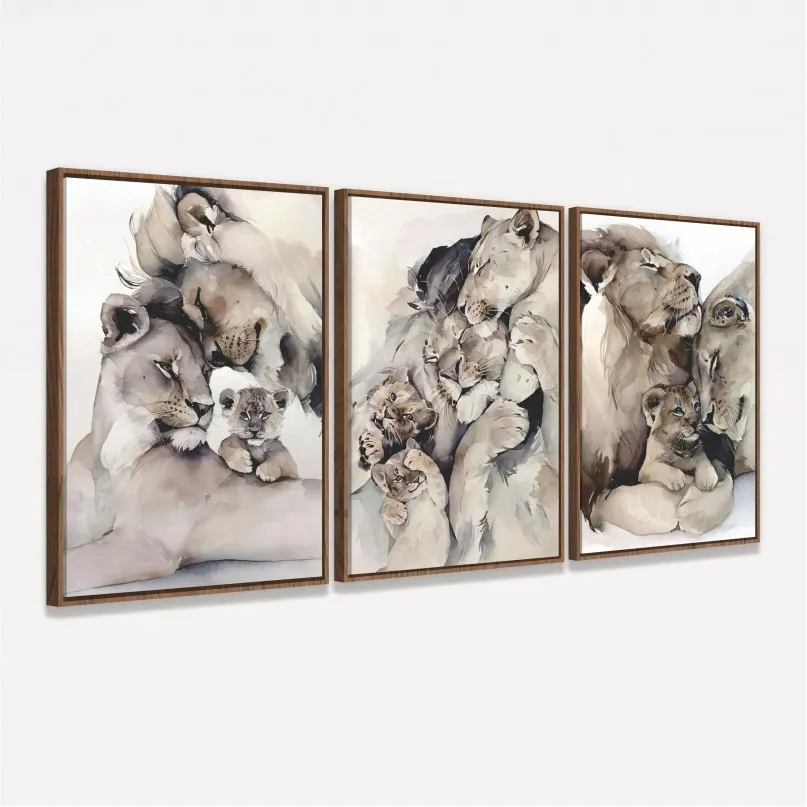 Quadro Leão Filhotes Kit Família Leonina Artístico