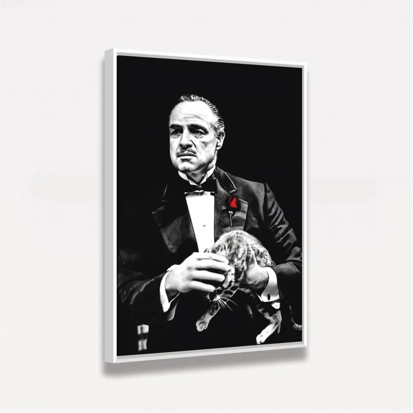 Quadro Poderoso Chefão e Gatinho - Preto e Branco