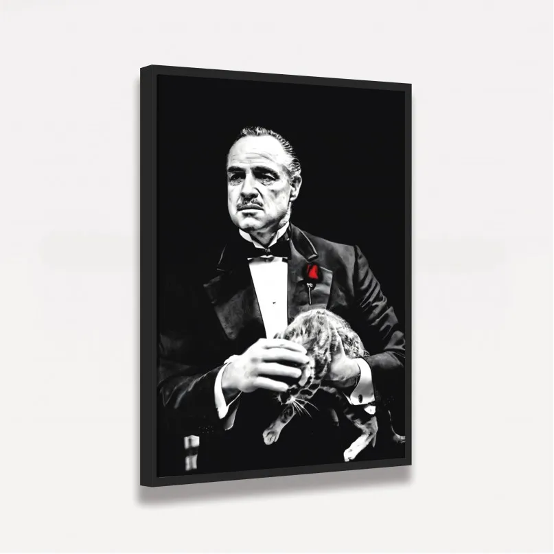 Quadro Poderoso Chefão e Gatinho - Preto e Branco