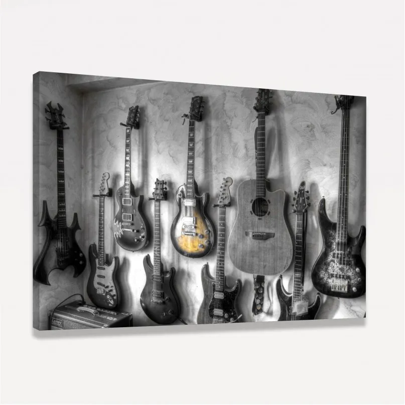 Quadro Violão Guitarras Coleção - Preto e Branco