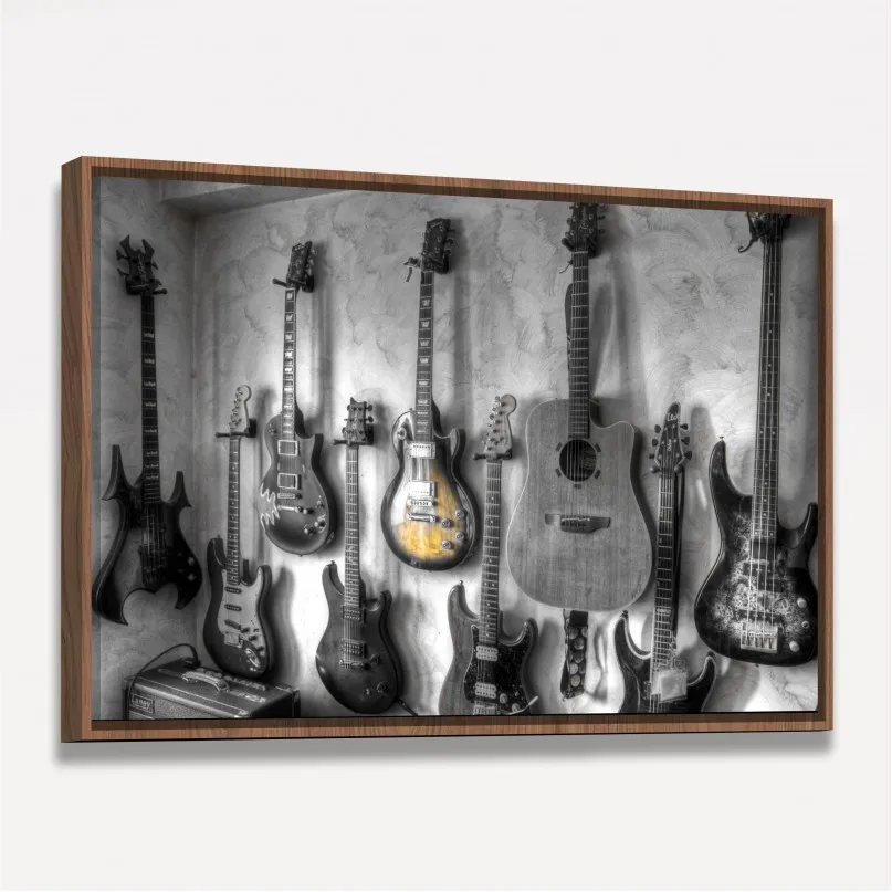 Quadro Violão Guitarras Coleção - Preto e Branco