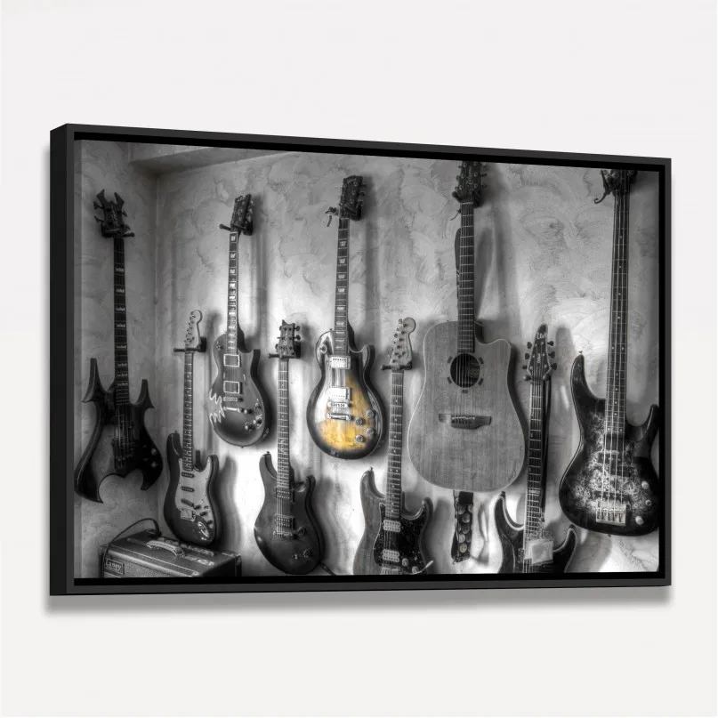 Quadro Violão Guitarras Coleção - Preto e Branco