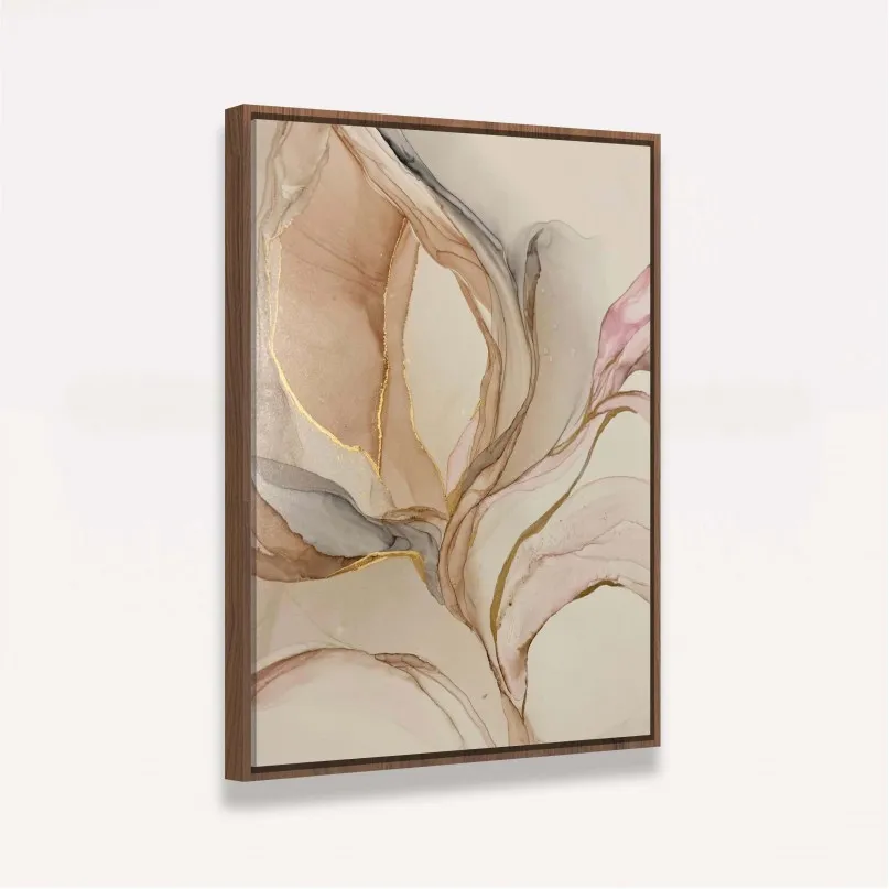 Quadro Arte Abstrata Alcohol Bege com Ouro Moderno