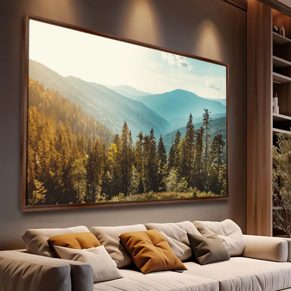 Quadro Vista Floresta de Coníferas Montanhas Paisagem Quadro Vista Floresta de Coníferas Montanhas Paisagem
