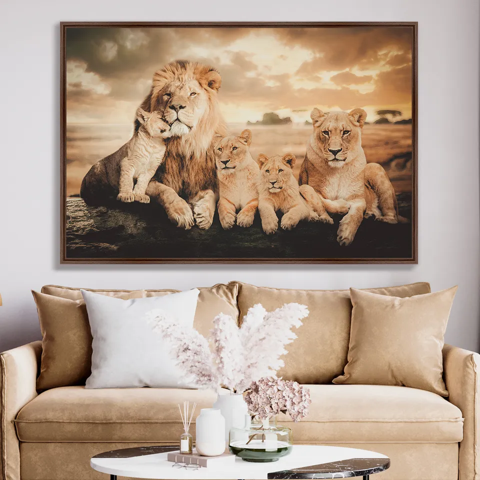 Quadro Família de Leões 3 Filhotes Artístico Quadro Família de Leões 3 Filhotes Artístico