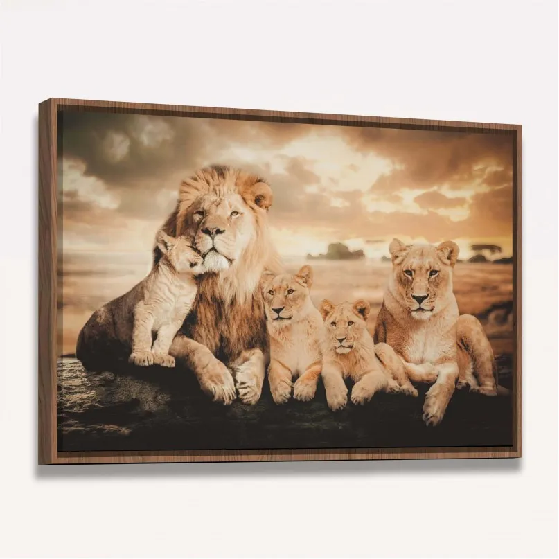 Quadro Família de Leões 3 Filhotes Artístico
