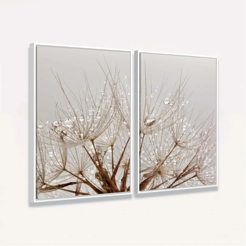 Quadro Dente de Leão Floral Gotas de Água Delicadas
