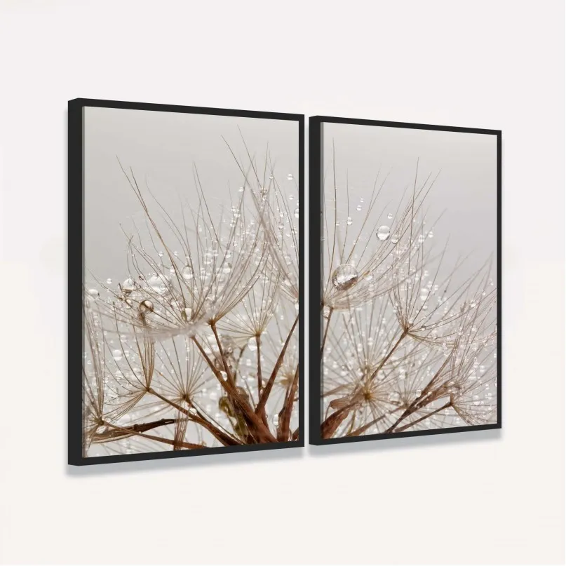 Quadro Dente de Leão Floral Gotas de Água Delicadas
