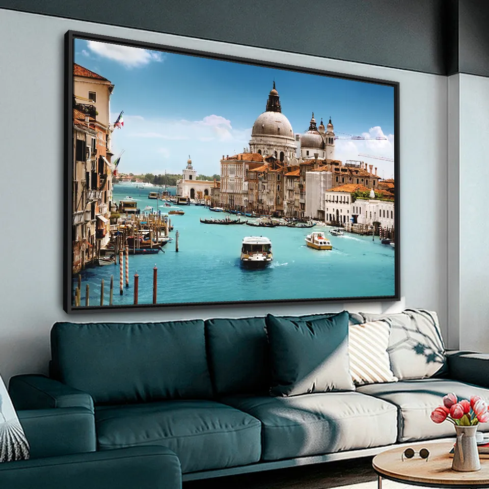 Quadro Paisagem Cidade Canal de Veneza - Lindas Águas Azuis Quadro Paisagem Cidade Canal de Veneza - Lindas Águas Azuis