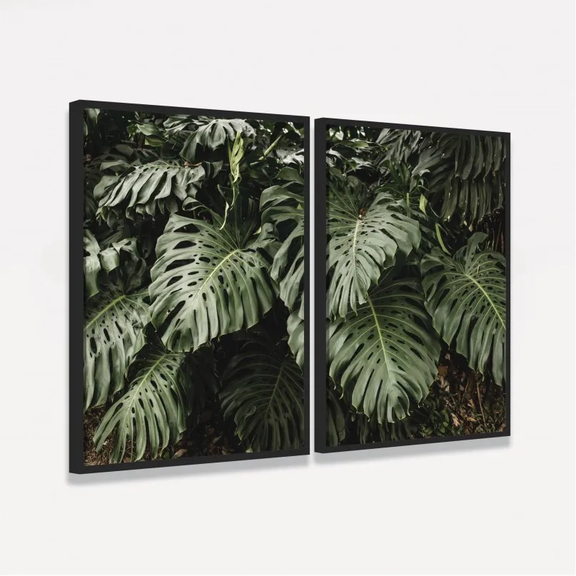 Quadro Folhas Costela de Adão Duo no Jardim - Kit 2 Telas Quadro Folhas Costela de Adão Duo no Jardim - Kit 2 Telas