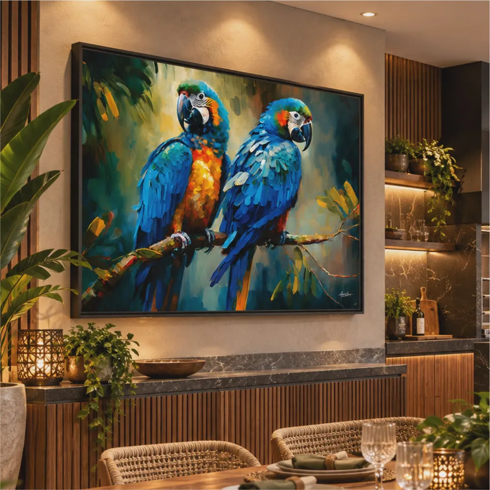 Quadro Casal Araras Azul Colorful