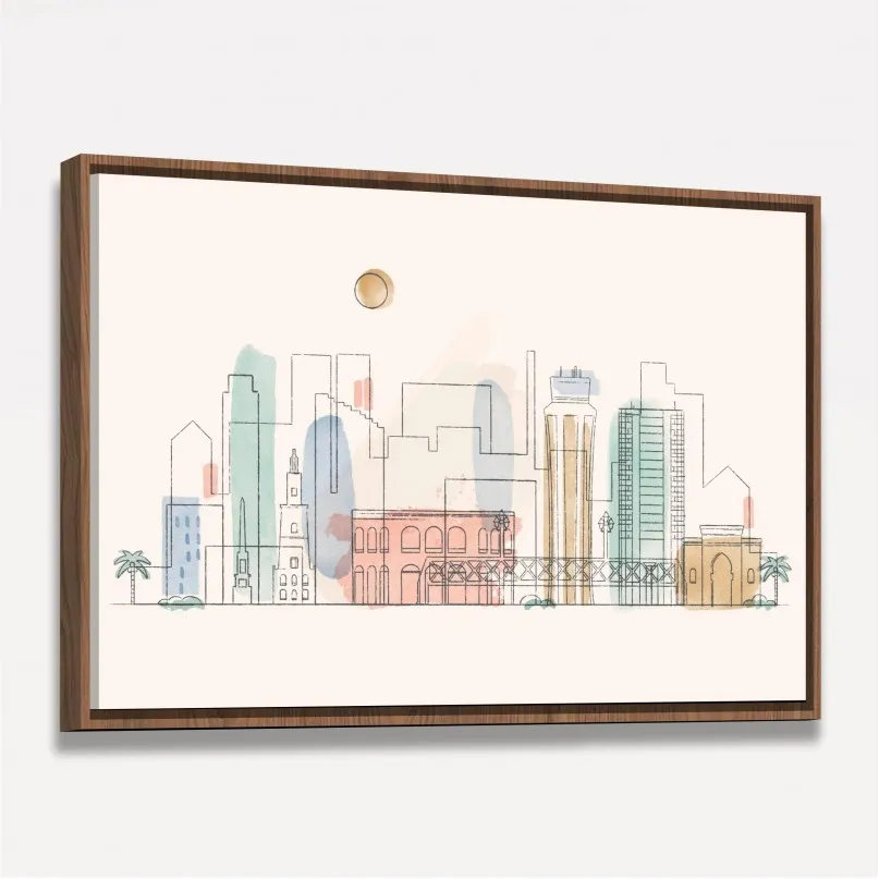 Quadro Málaga City Skyline Aquarela Quadro Málaga City Skyline Aquarela