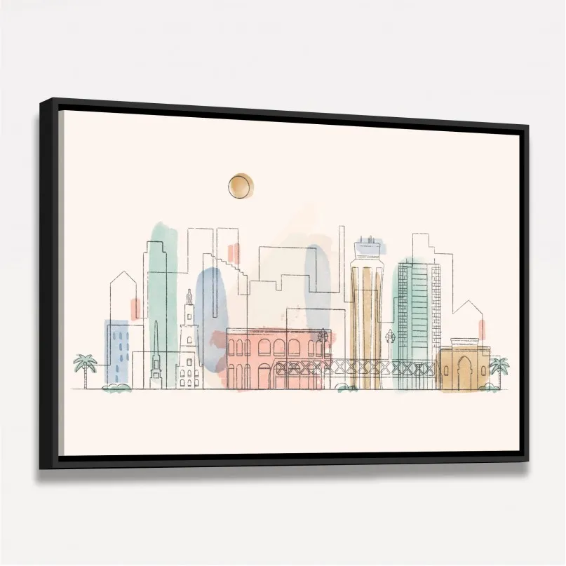 Quadro Málaga City Skyline Aquarela Quadro Málaga City Skyline Aquarela