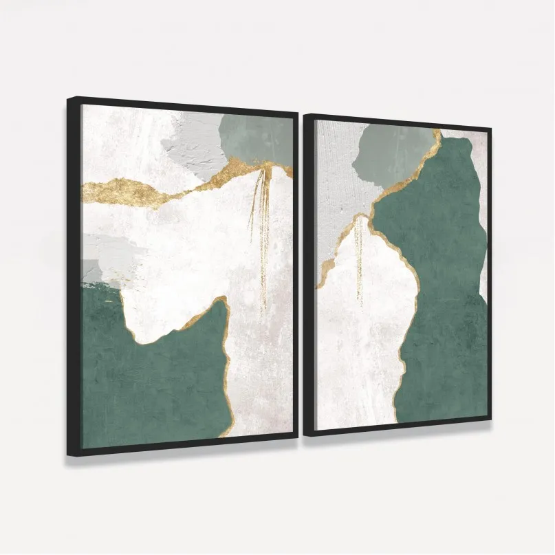 Quadro Abstrato Green and Gold - 2 Peças