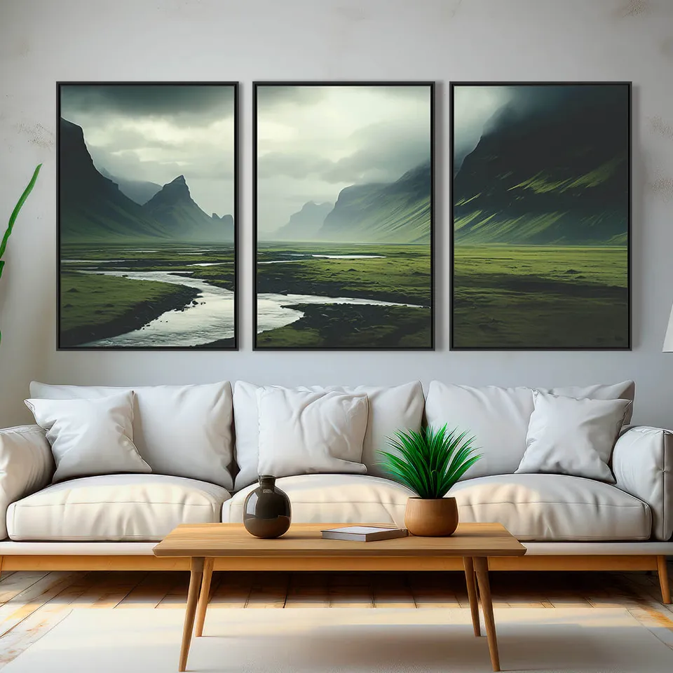 Quadro Trio Paisagem Campo com Montanhas na Islândia
