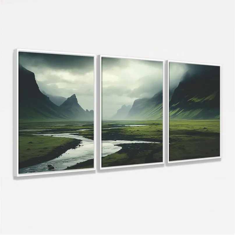 Quadro Trio Paisagem Campo com Montanhas na Islândia Quadro Trio Paisagem Campo com Montanhas na Islândia