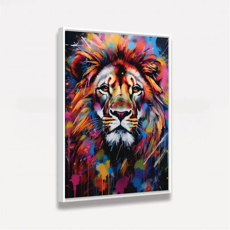 Quadro Leão Moderno Pintura Respingos