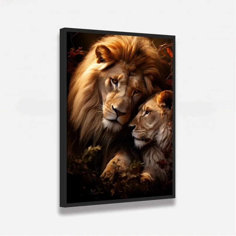 Quadro Casal de Leões Afeto Selvagem Quadro Casal de Leões Afeto Selvagem
