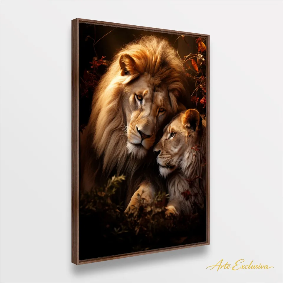Quadro Casal de Leões Afeto Selvagem