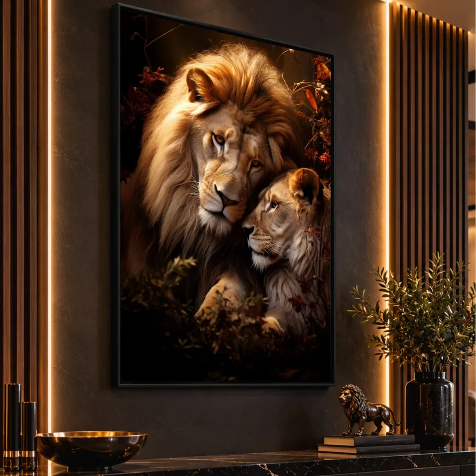 Quadro Casal de Leões Afeto Selvagem