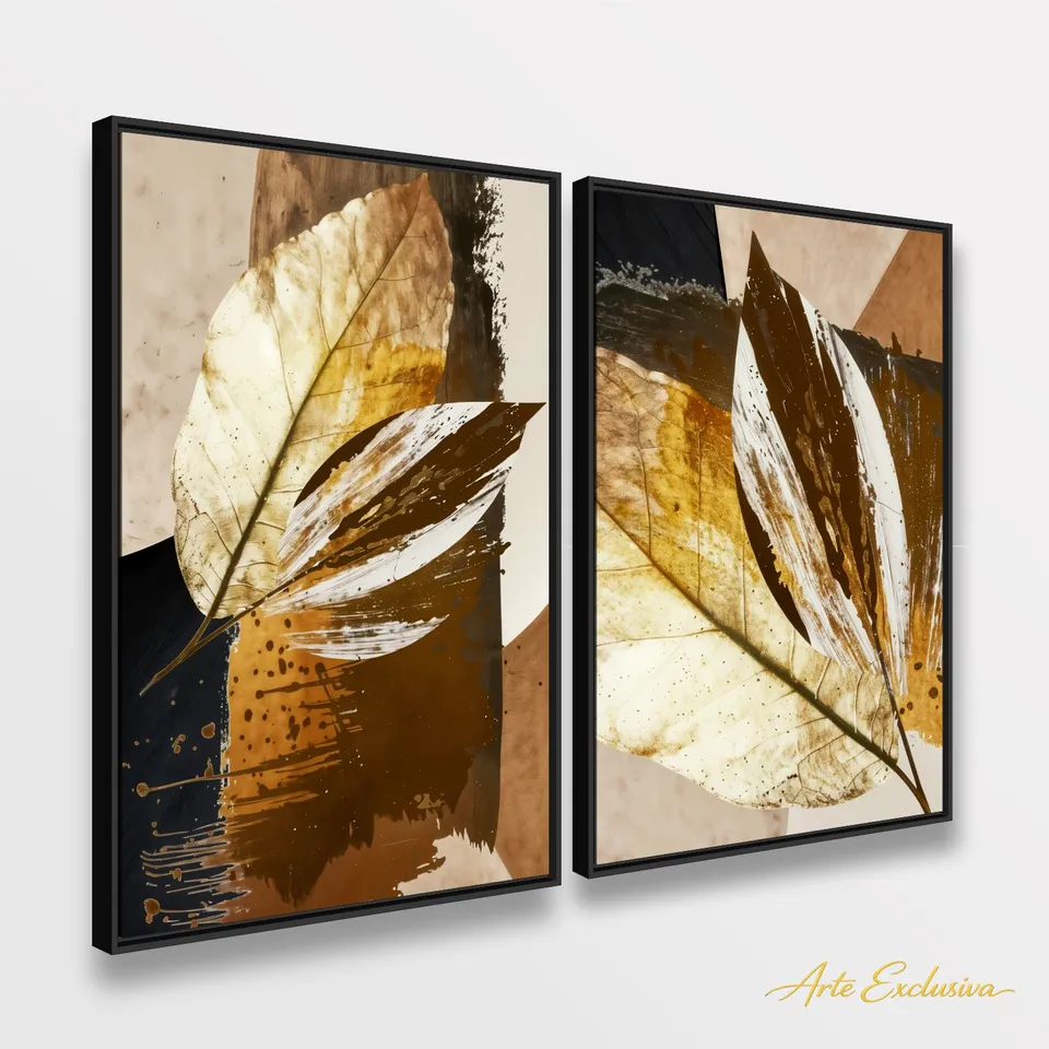 Quadro Folhagem Abstrato Moderno em Detalhes Bronze