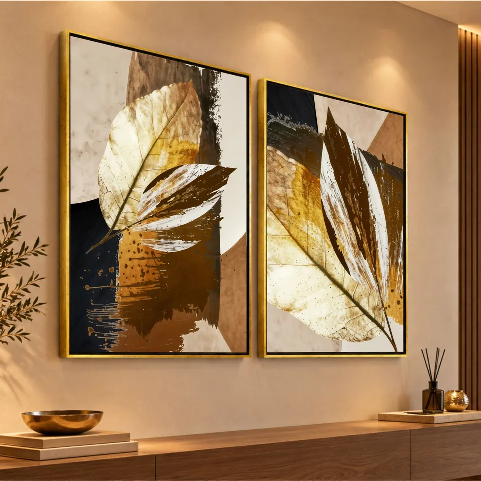 Quadro Folhagem Abstrato Moderno em Detalhes Bronze